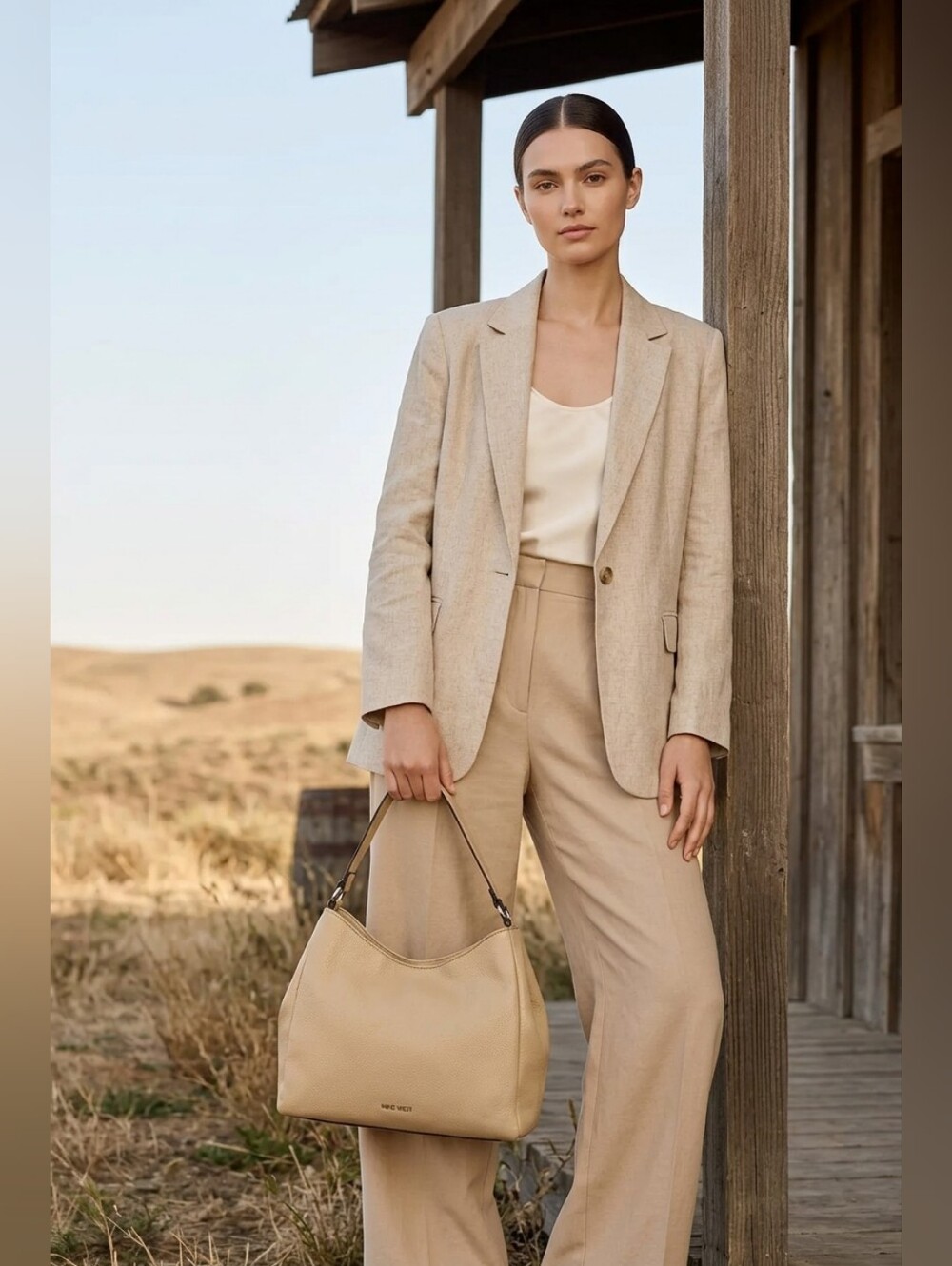 Nine West Taupe Pebble Vegan Leather Hobo